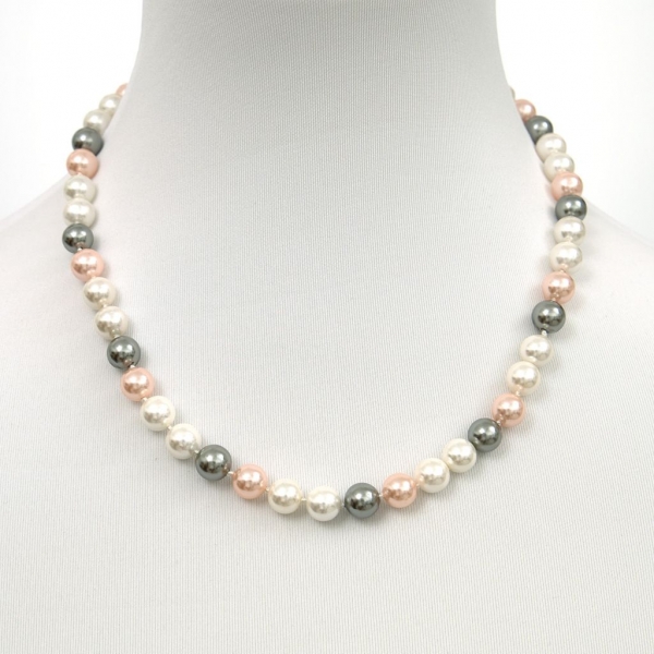 Perlenkette, Armband & Ohrstecker aus Muschelkernperlen 8 mm multicolor