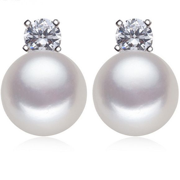 Perlen Ohrstecker mit 9,25mm Bouton Perlen in Weiß