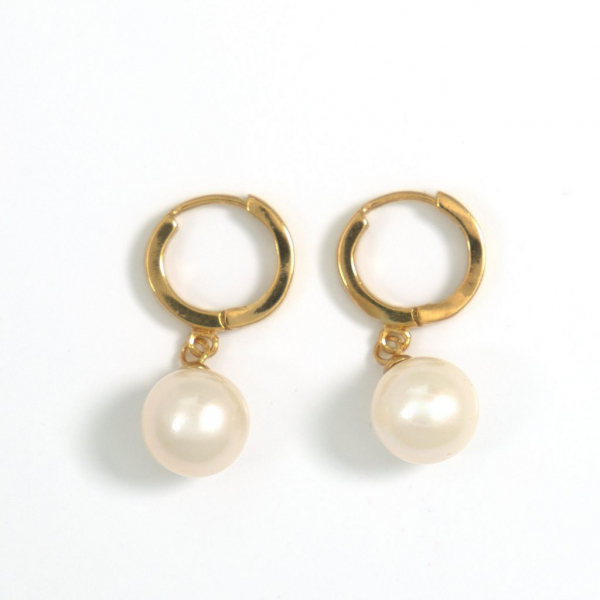 Perlen Kreolen mit 9,1mm runden Perlen in Weiß