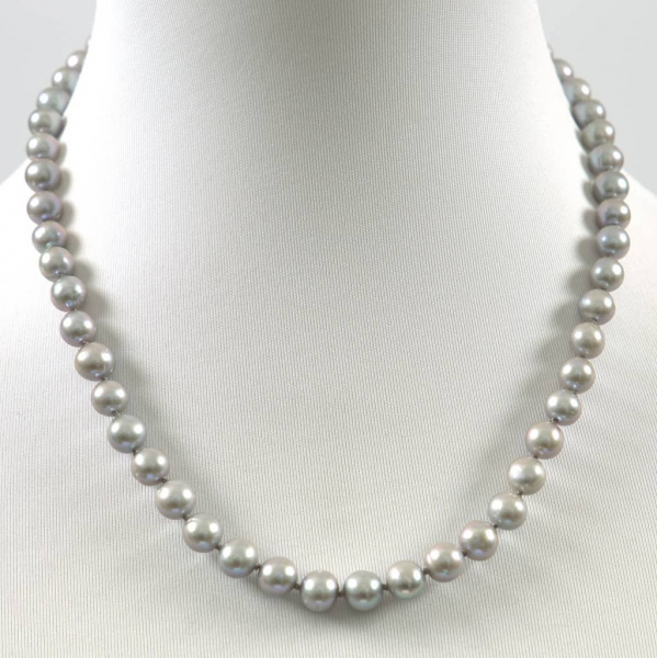 Perlenkette in Silber-Grau mit 8 mm Perlen