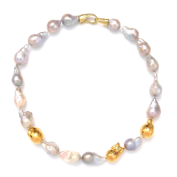 Barock-Perlenkette in Lavendel & Gold