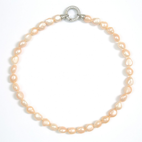 Semi-barocke Perlenkette in Peach mit 10 mm Perlen