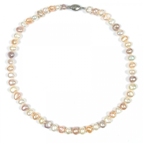Semi-barocke Perlenkette in Peach mit 7-10 mm Perlen