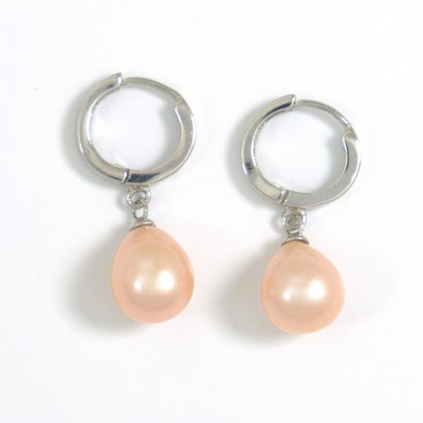 Perlen Kreolen mit 8,5mm tropfenförmigen Perlen in Peach