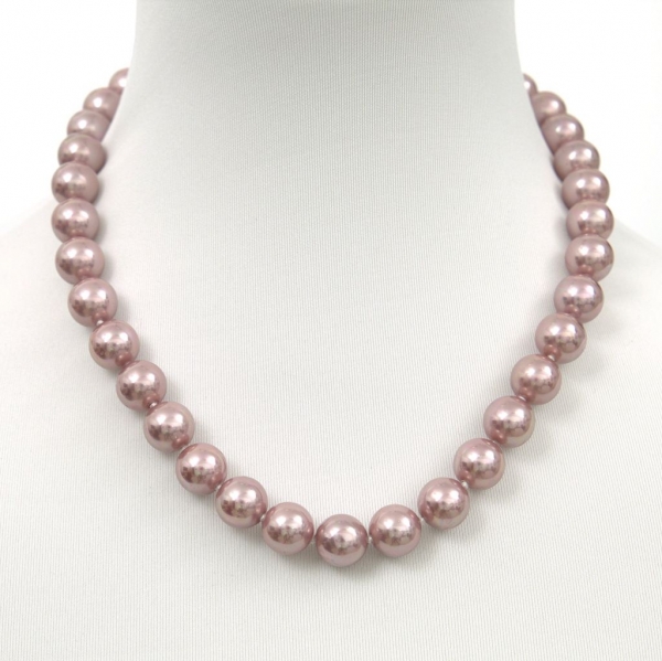 Perlenkette & Armband aus Muschelkernperlen 12 mm ice pink