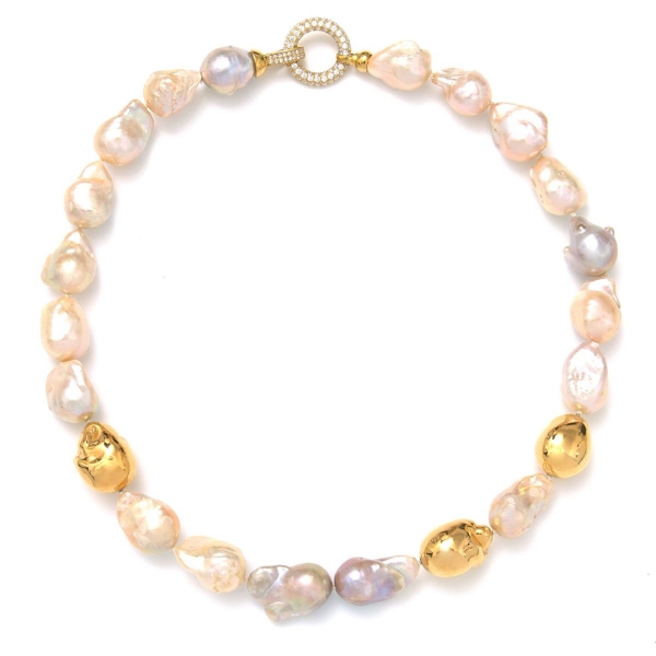 Barock-Perlenkette in Peach & Gold