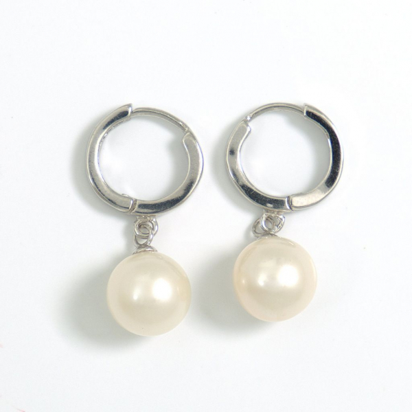 Perlen Kreolen mit 9,1mm runden Perlen in Weiß