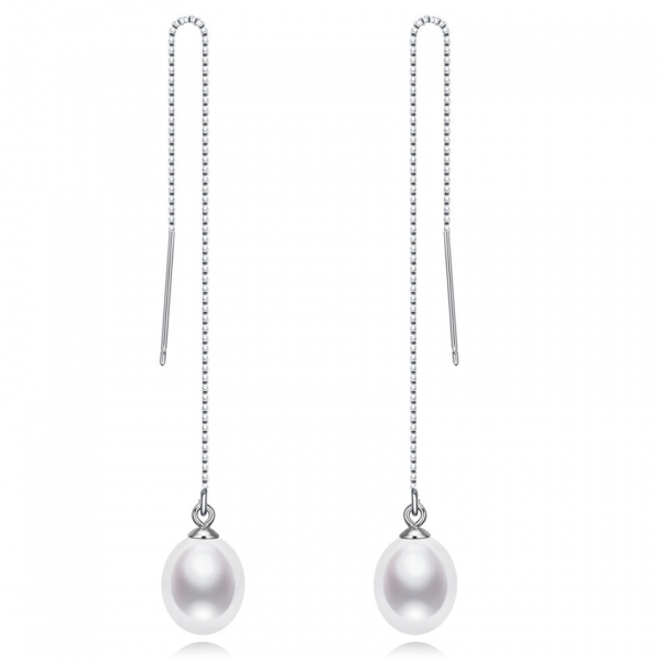 Perlen Ohrhänger mit 7,5mm tropfenförmigen Perlen in Weiß