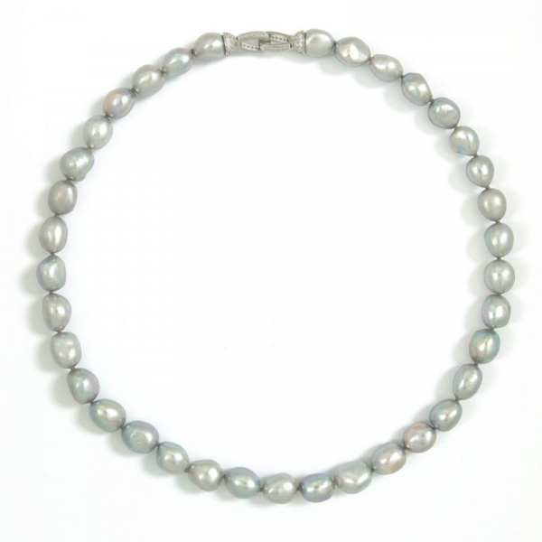 Semi-Barocke Perlenkette in Silber-Grau mit 10 mm Perlen