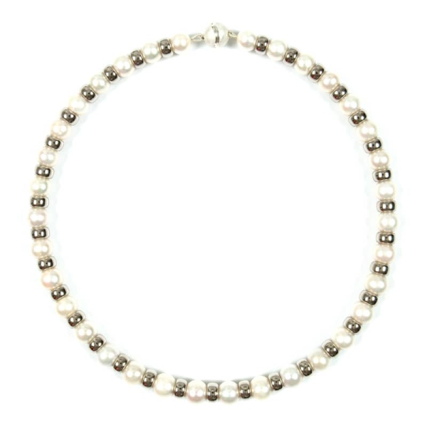 Perlenkette in Weiß mit 10 mm Perlen und Weißgold-Preziosen