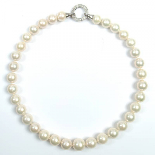 Perlenketten Collier in Weiß mit 11,4-13,1 mm Perlen