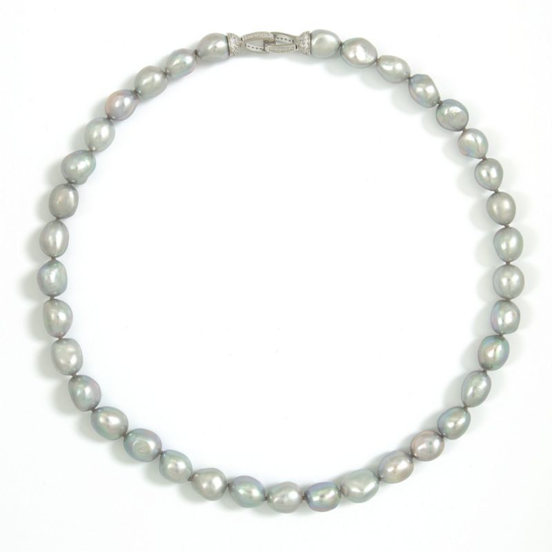 10mm Barock Perlenkette|Geschenk grau/silber Halskette echte Zuchtperlen AAA