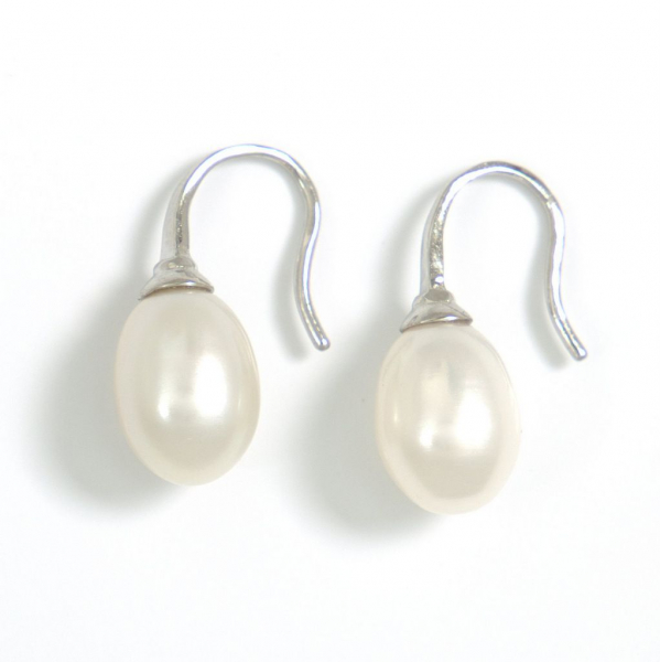 Perlen Ohrhänger mit 10mm tropfenförmigen Perlen in Weiß