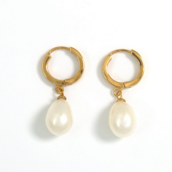 Perlen Kreolen mit 8,4mm tropfenförmigen Perlen in Weiß