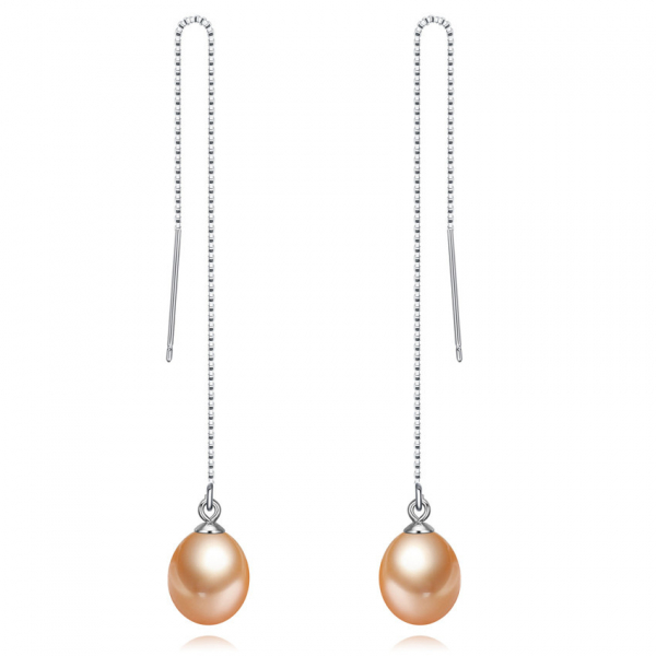 Perlen Ohrhänger mit 7,5mm tropfenförmigen Perlen in Peach