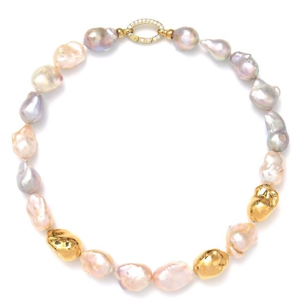Barock-Perlenkette in Peach & Gold