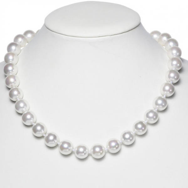 3-teiliges Set aus 10 mm Muschelkern Perlen in weiß - Halskette, Armband und Ohrringe