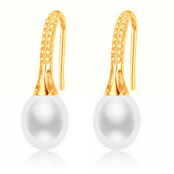 Perlen Ohrhänger mit 8mm tropfenförmigen Perlen in Weiß