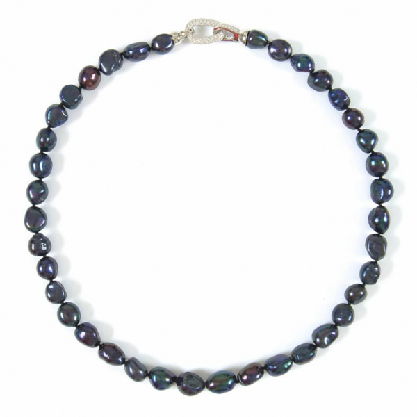 Semi-Barocke Perlenkette in Graphit-Blau mit 10 mm Perlen