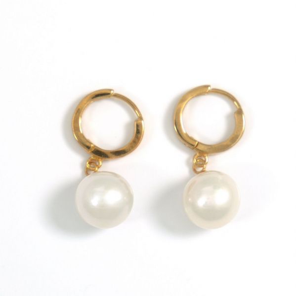 Perlen Kreolen mit 10,3mm runden Perlen in Weiß