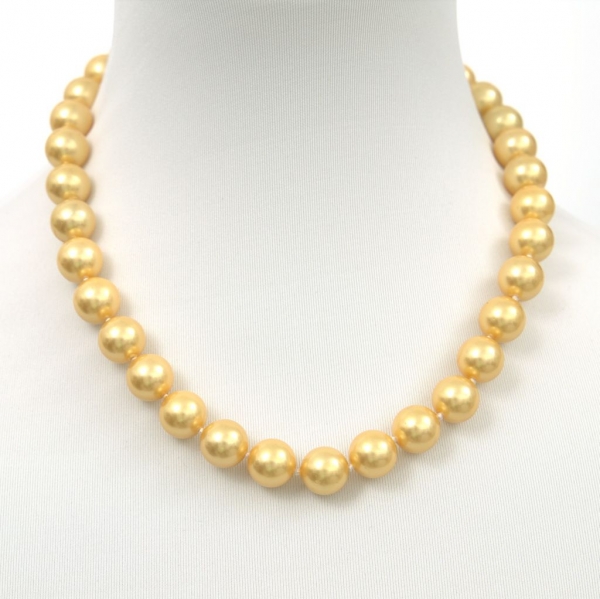 Perlenkette & Armband aus Muschelkernperlen 12 mm gold
