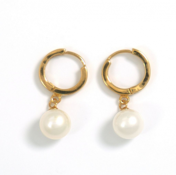 Perlen Kreolen mit 7,9mm runden Perlen in Weiß