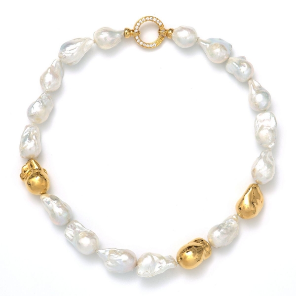 Barock-Perlenkette in Weiß & Gold