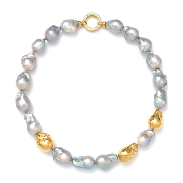Barock-Perlenkette in Silber-Grau & Gold