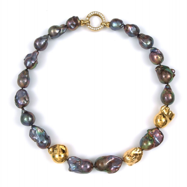 Barock-Perlenkette in Peacock & Gold