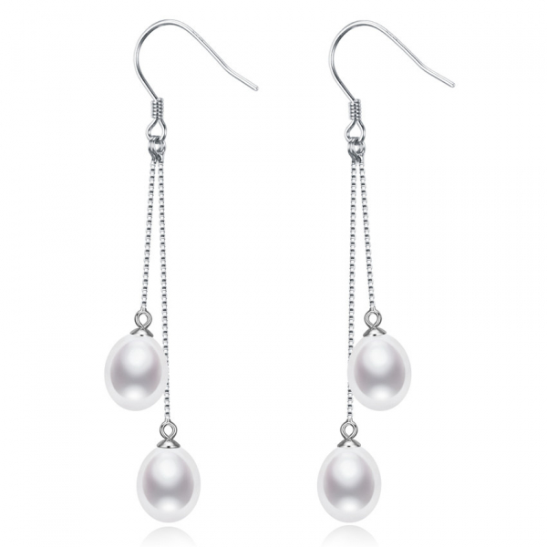 Perlen Ohrhänger mit 7,5mm tropfenförmigen Perlen in Weiß