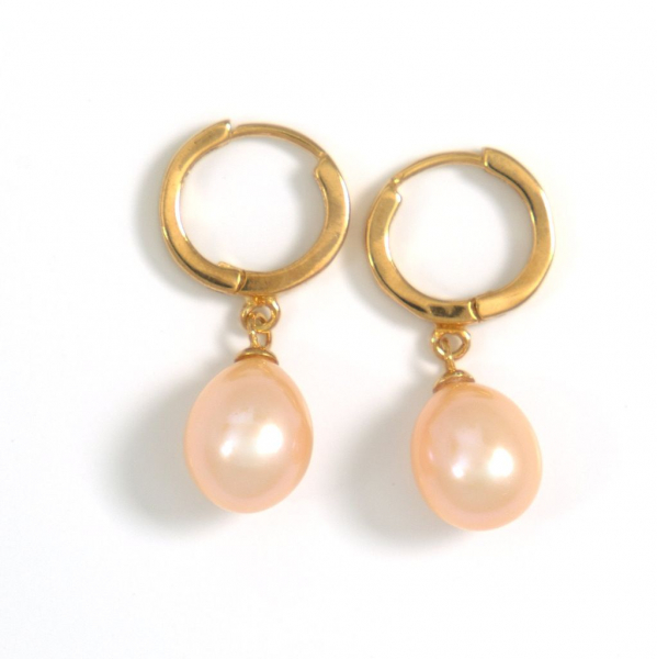 Perlen Kreolen mit 8,5mm tropfenförmigen Perlen in Peach