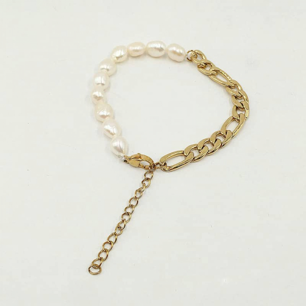 Perlen-Armband/Panzerkette in Weiß mit 9 mm Perlen