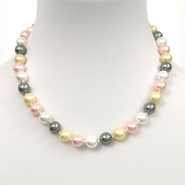 Perlenkette & Armband aus Muschelkernperlen 10 mm multicolor