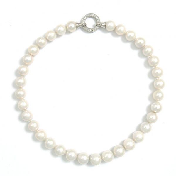 12-13mm weißen Barock Süßwasser Perlenkette 86cm 