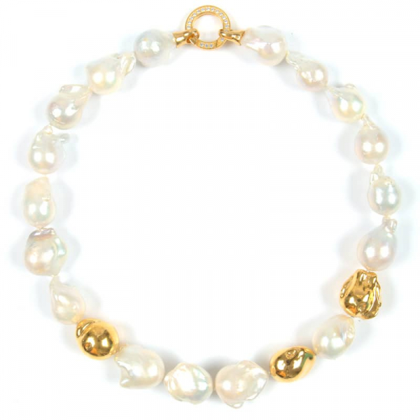 Barock-Perlenkette in Weiß &amp; Gold
