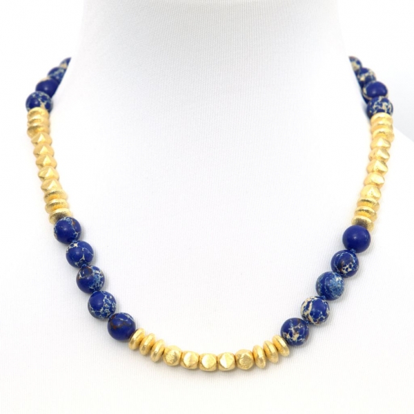 Perlenkette Designer Collier aus Kallait Edelsteinen in Ozean Blau