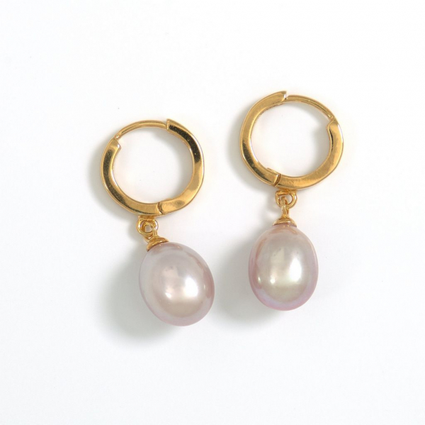 Perlen Kreolen mit 8,5mm tropfenförmigen Perlen in Rosa
